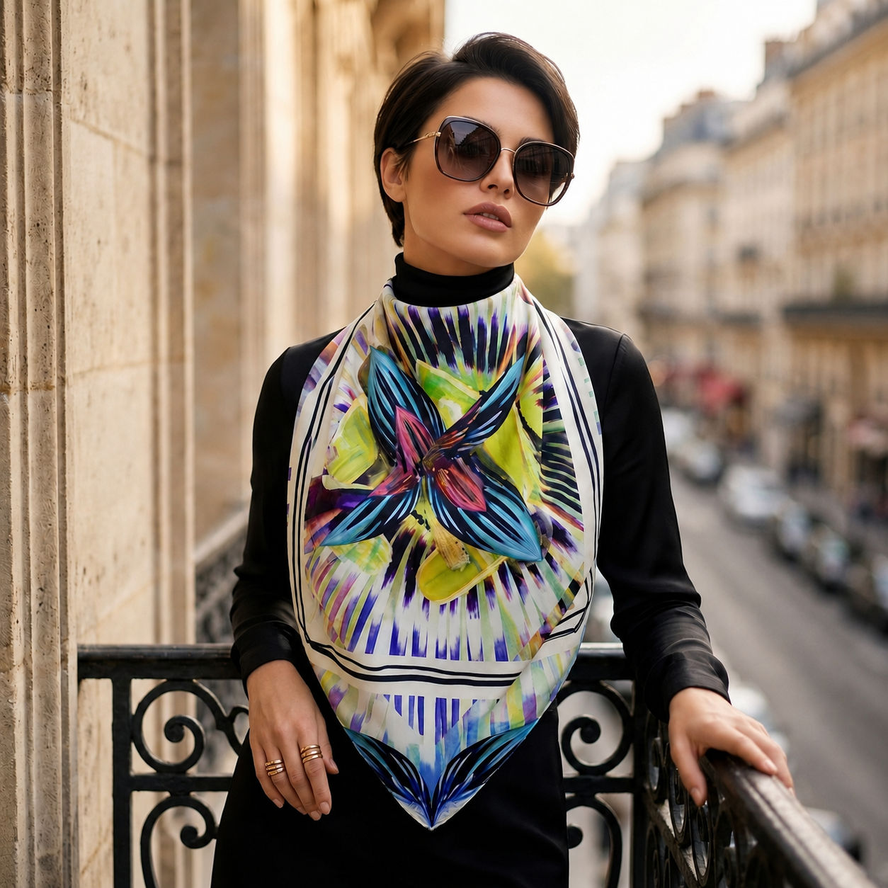 Abstract Floral Painting Square Silk Foulard